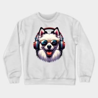 American Eskimo Dog Smiling DJ: Beats in Bright Style Crewneck Sweatshirt